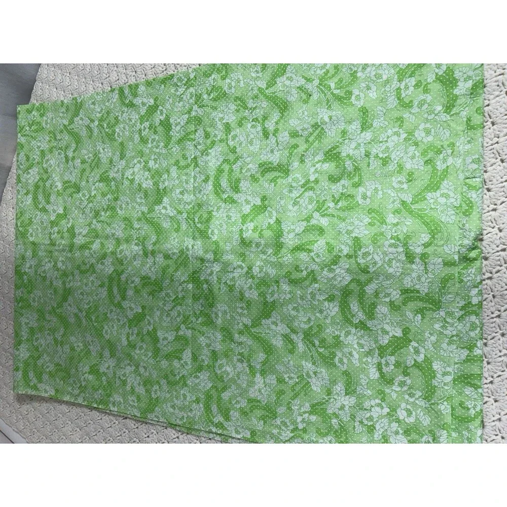 Vintage Green White Flocked Swiss Dot Floral Fabric Pinafore Dress 44” X 128”